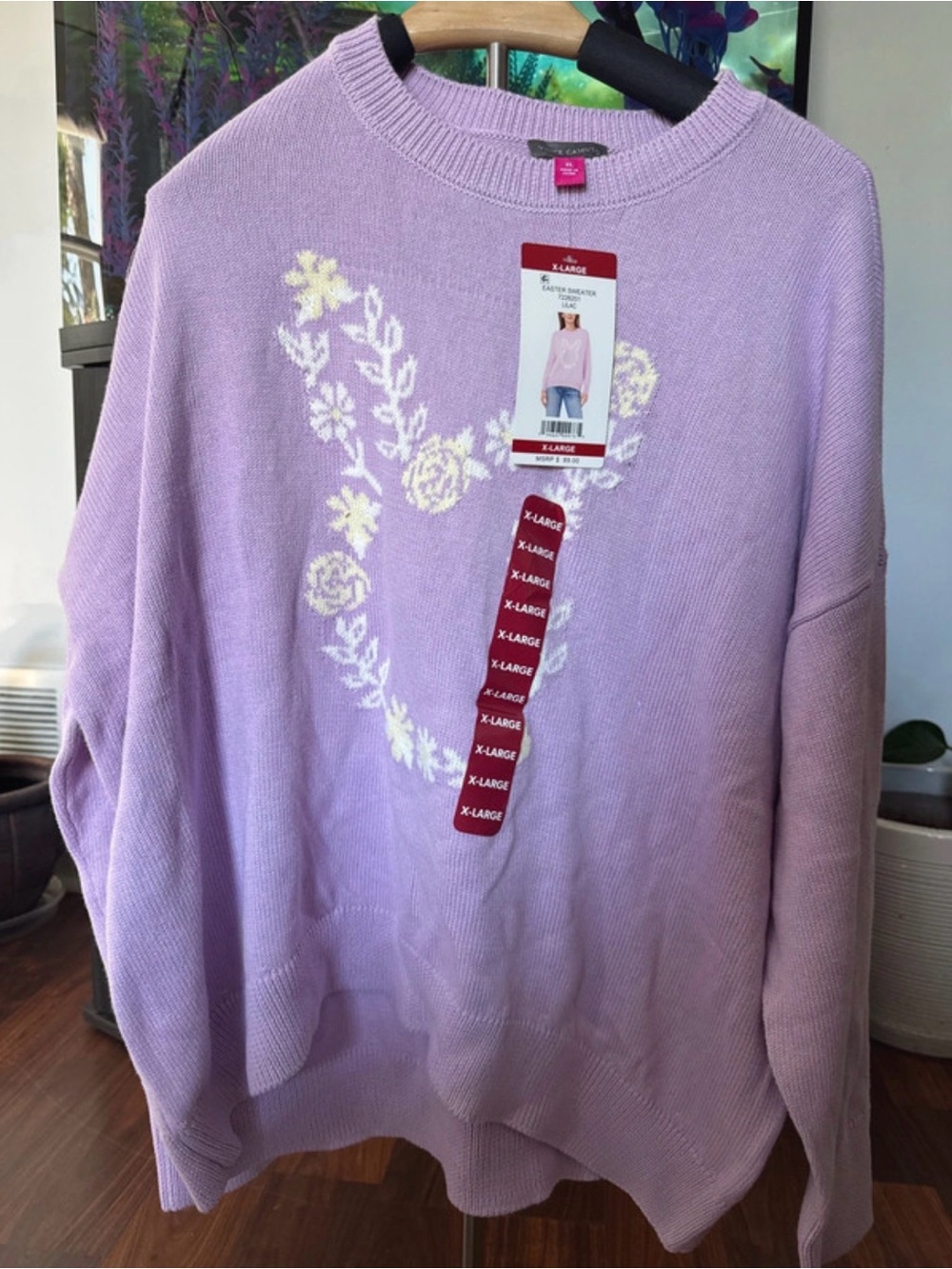 Vince Camuto Lavender Crewneck Sweater with White Floral Detail